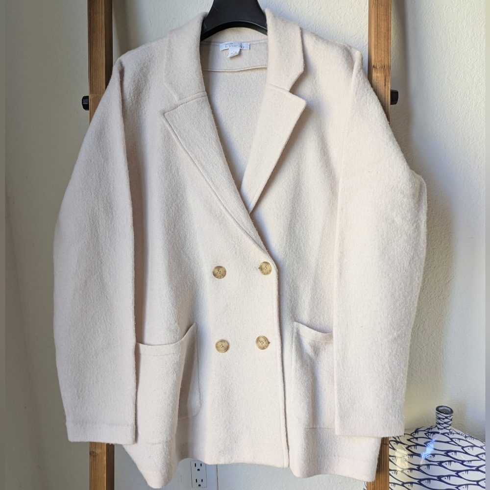 Nordstrom Signature Women's Cream Merino Wool Double-Breasted Sweater Blazer